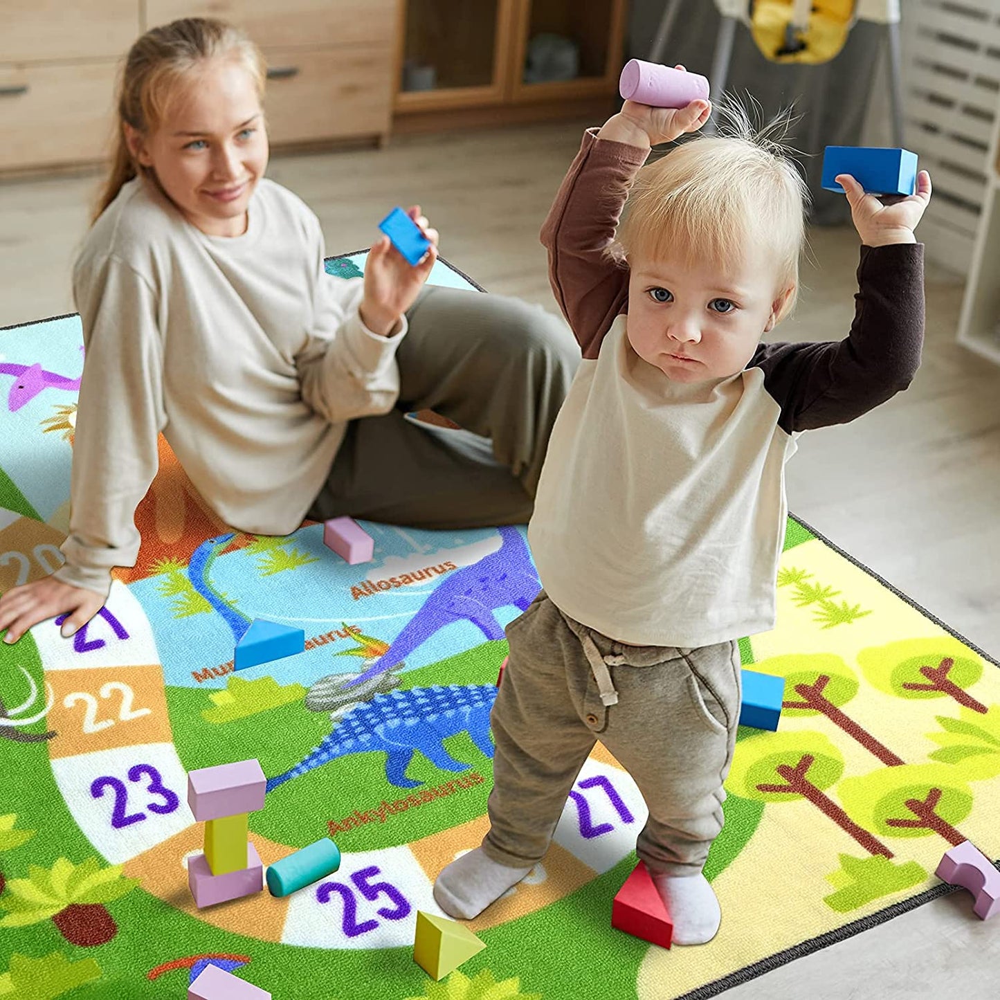 Kids Dinosaur Playmats Educational Area Rugs, Kids Play Mat Carpet for Learning Numbers, Animals and Words for Children'S Room Playroom Nursery, Kid'S Floor Play Rug for Bedroom, 3X5 Feet