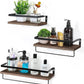 3 Set Pre-Assembled Floating Bathroom Shelves with 2 Towel Bars, Wall Mounted Storage Wood Shelf, Rustic Decor Accessories for Bathroom, Kitchen, Bedroom, Office, over Toilet - Brown