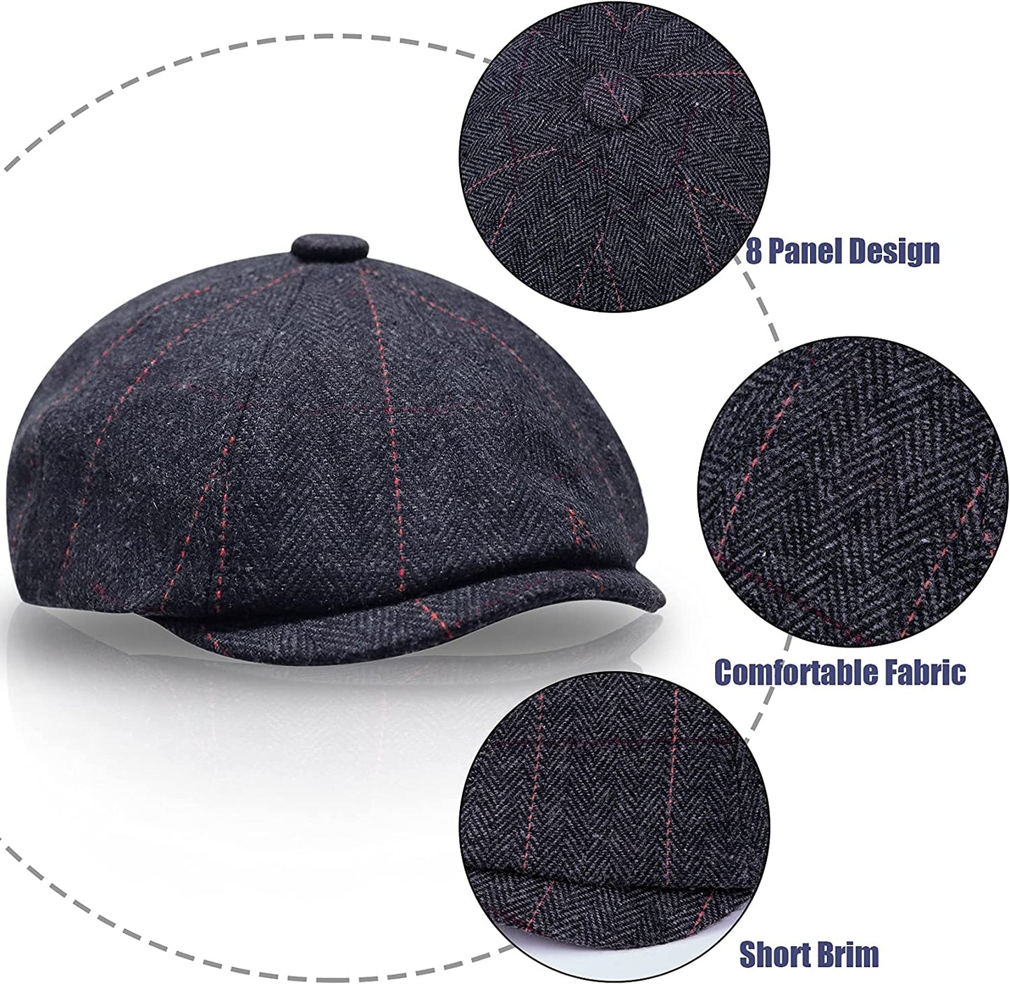 2 Pack Newsboy Hats for Men Classic 8 Panel Wool Blend Gatsby Ivy Hat