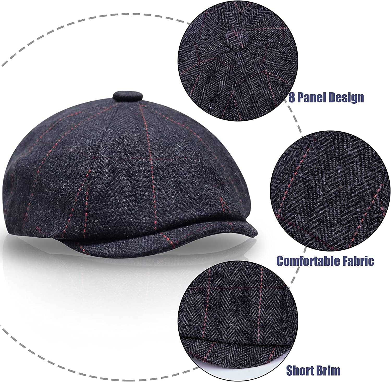 2 Pack Newsboy Hats for Men Classic 8 Panel Wool Blend Gatsby Ivy Hat