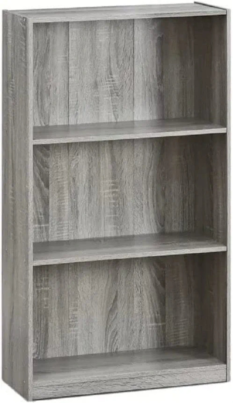 Basic 3-Tier Bookcase Storage Shelves, French Oak Grey