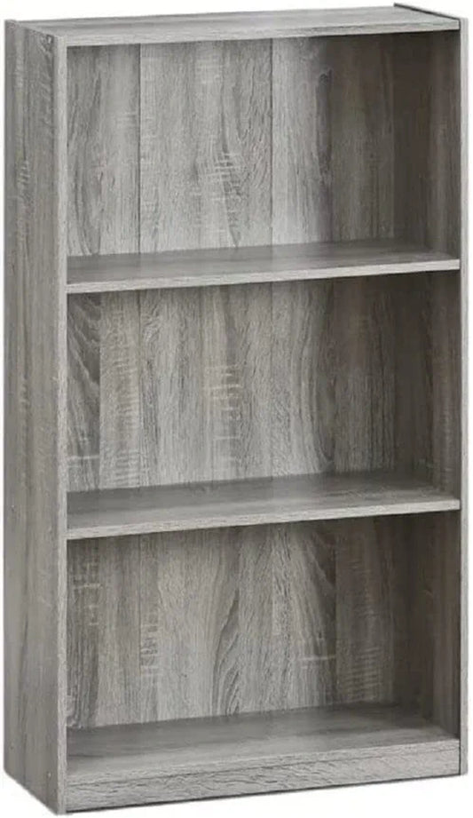 Basic 3-Tier Bookcase Storage Shelves, French Oak Grey