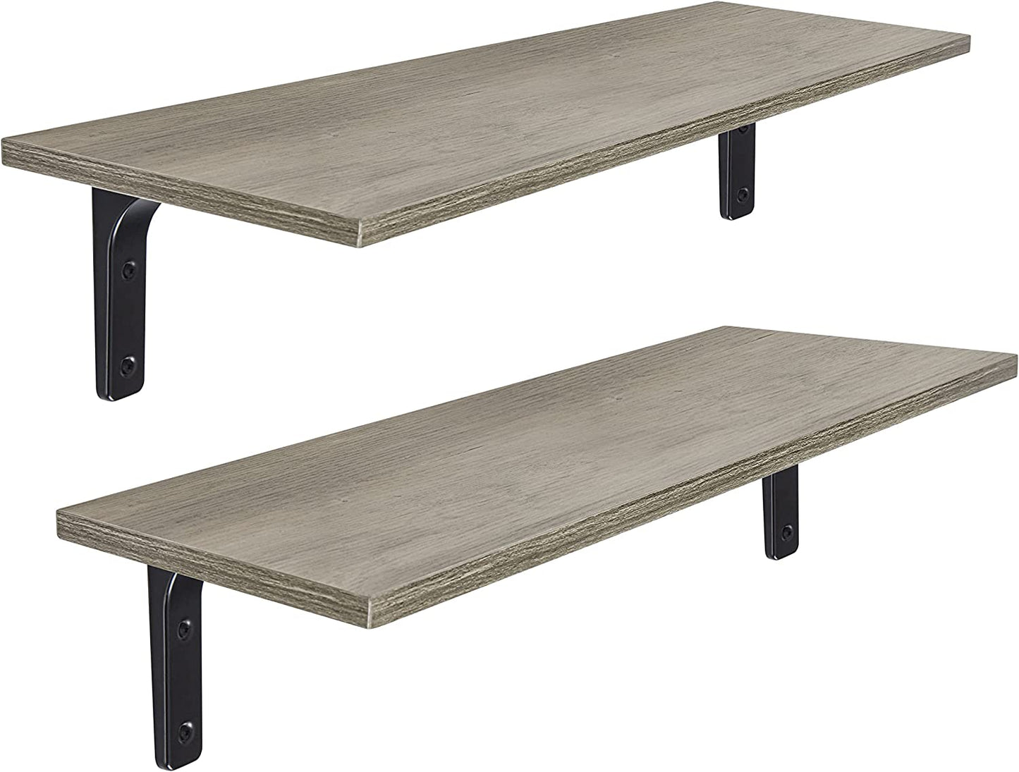 Long Wall Shelves, 31.5 Inch Wall Mounted Shelves Set of 2, Easy-To-Install, Wall Storage Ledges with Sturdy Metal Brackets for Living Room, Bathroom, Bedroom, Kitchen, Grey Wash
