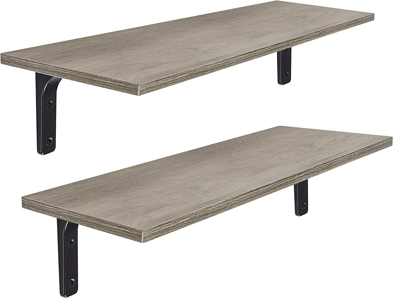 Long Wall Shelves, 31.5 Inch Wall Mounted Shelves Set of 2, Easy-To-Install, Wall Storage Ledges with Sturdy Metal Brackets for Living Room, Bathroom, Bedroom, Kitchen, Grey Wash