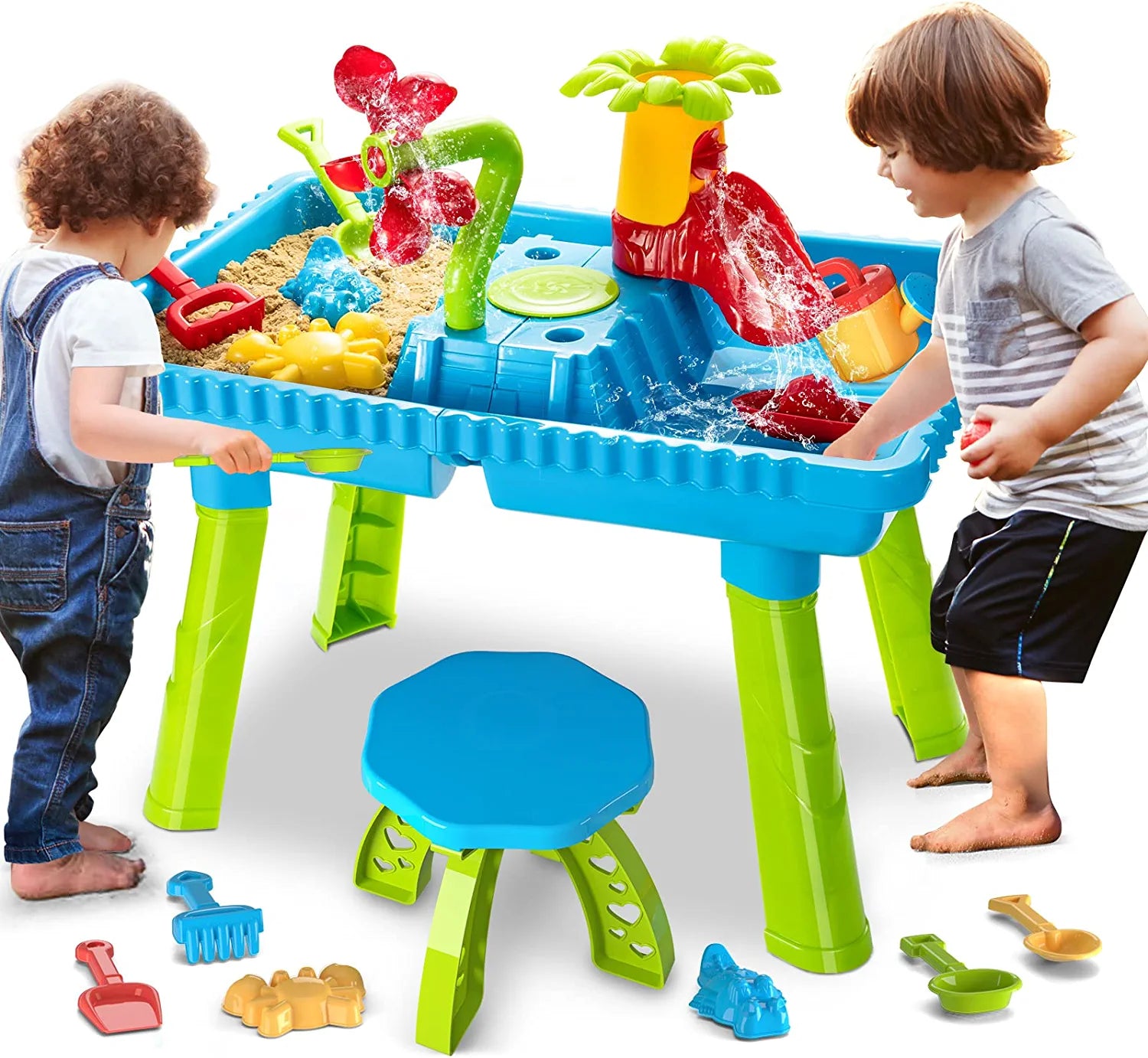 Sand Water Table Outdoor Toys - Toddler Activity Table Sandbox Toy Sensory Table Summer Toys Beach Play Table 27 Pcs Accessories for Baby Kids Children