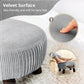 Small Curved Foot Stool with Handle, Gray Velvet Footstool and Ottomans, Modern Foot Rest with Wooden Legs, Step Stool with Padded Seat for Couch, Living Room