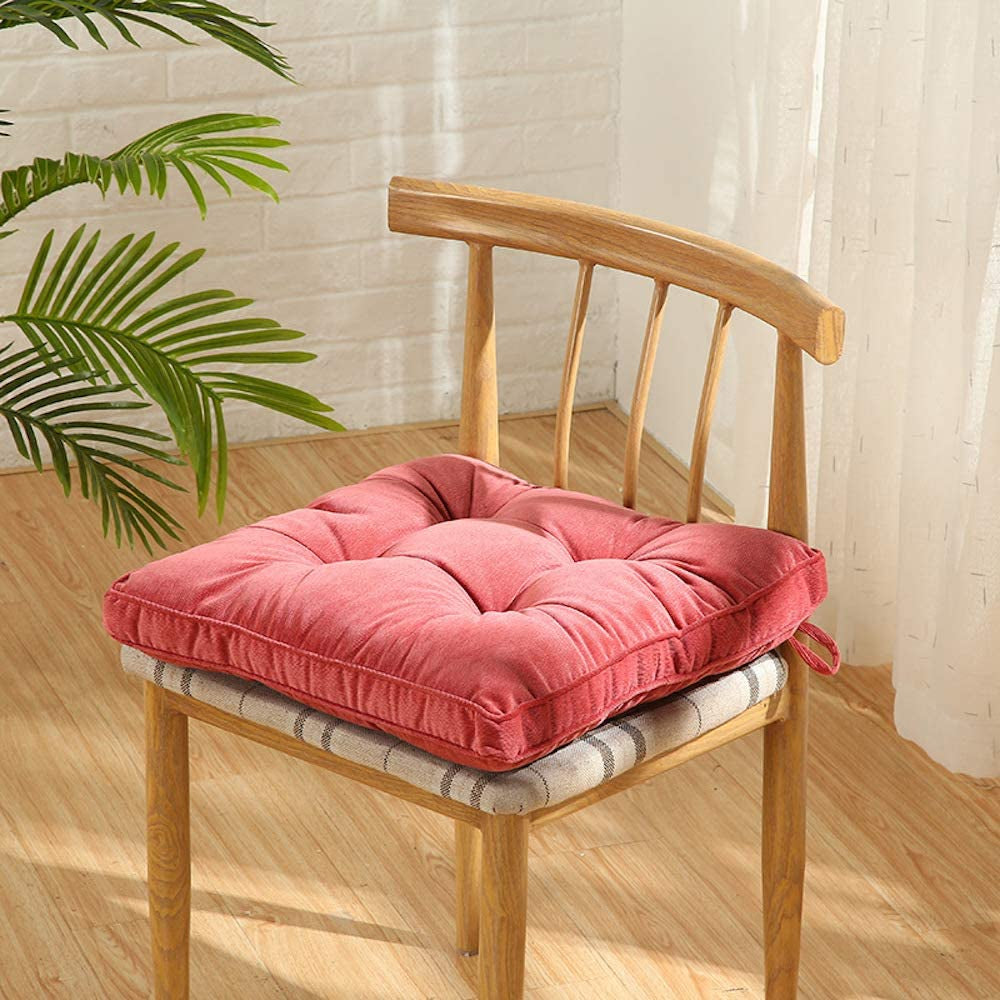 Soft Patio Outdoor Corduroy Chair Pad with Ties Home Decor Indoor Dining Chairs Cushion 18"×18"×3.6" Pink 1Pc