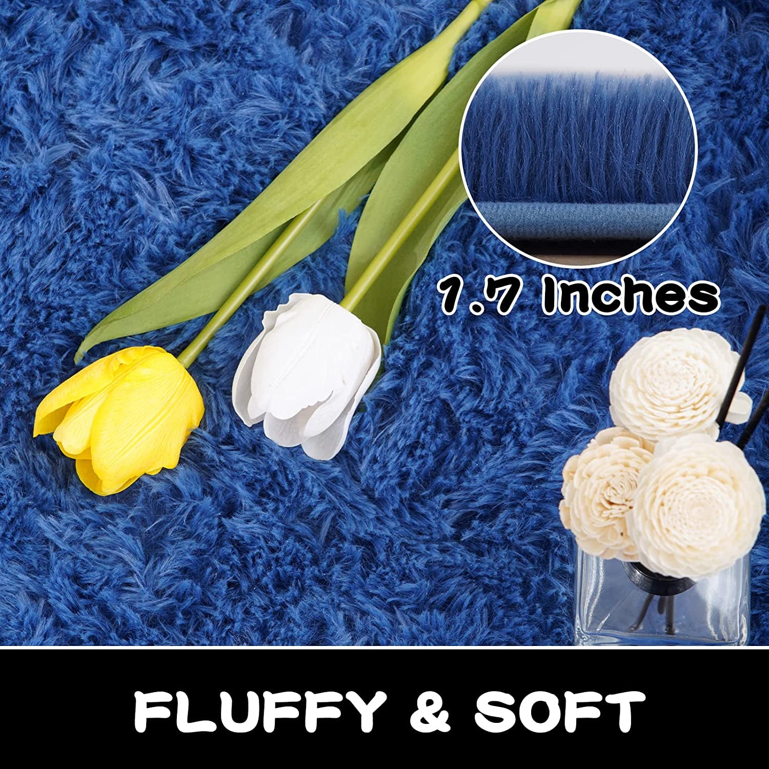Super Soft round Rugs for Kids Room, Cute Fluffy Plush Shaggy Carpet 4X4 Feet for Girls Bedroom Dorm, Home Decor White for Bedroom, Non-Slip Modern Rugs for Living Room Light Navy