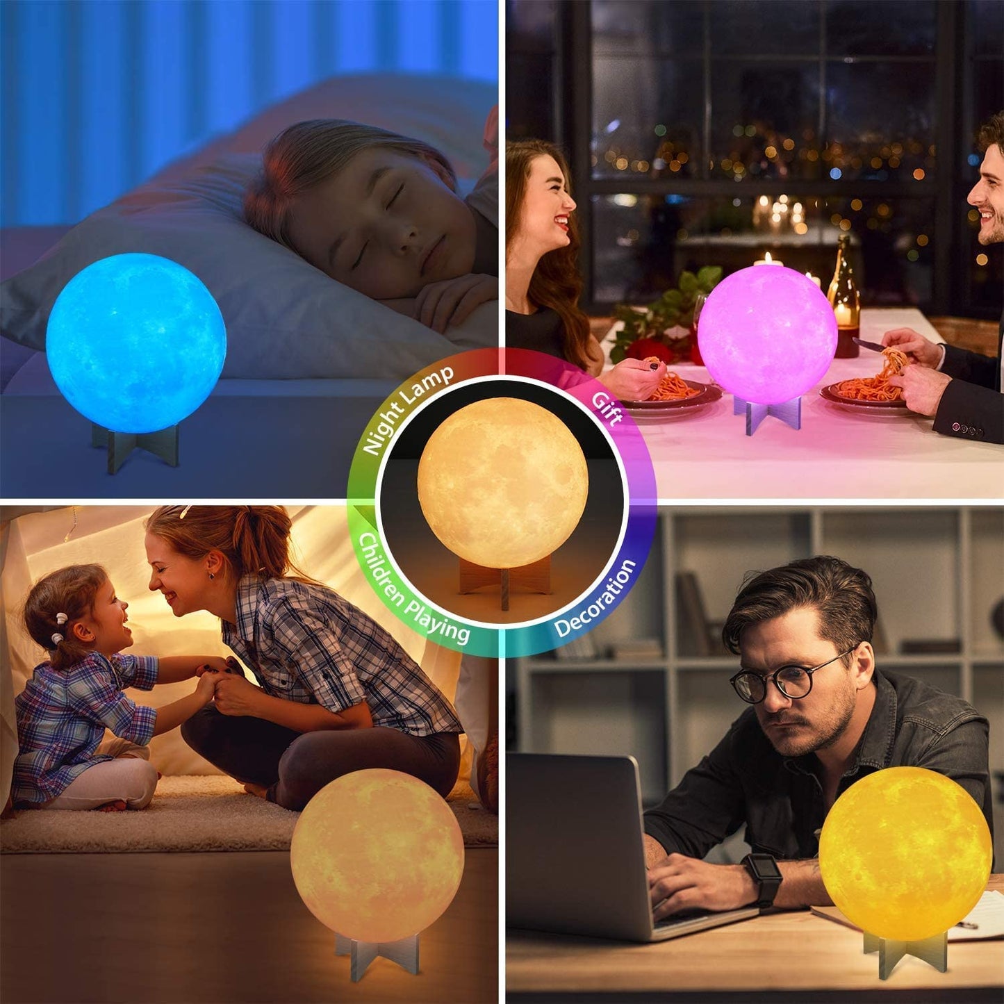 Moon Lamp, 16 Colors 7.1 Inch 3D Print Moon Light with Stand Remote Touch Tap Control, USB Rechargeable Dimmable LED Night Lights for Kids Adults Friends Family Lover Birthday Christmas Gifts