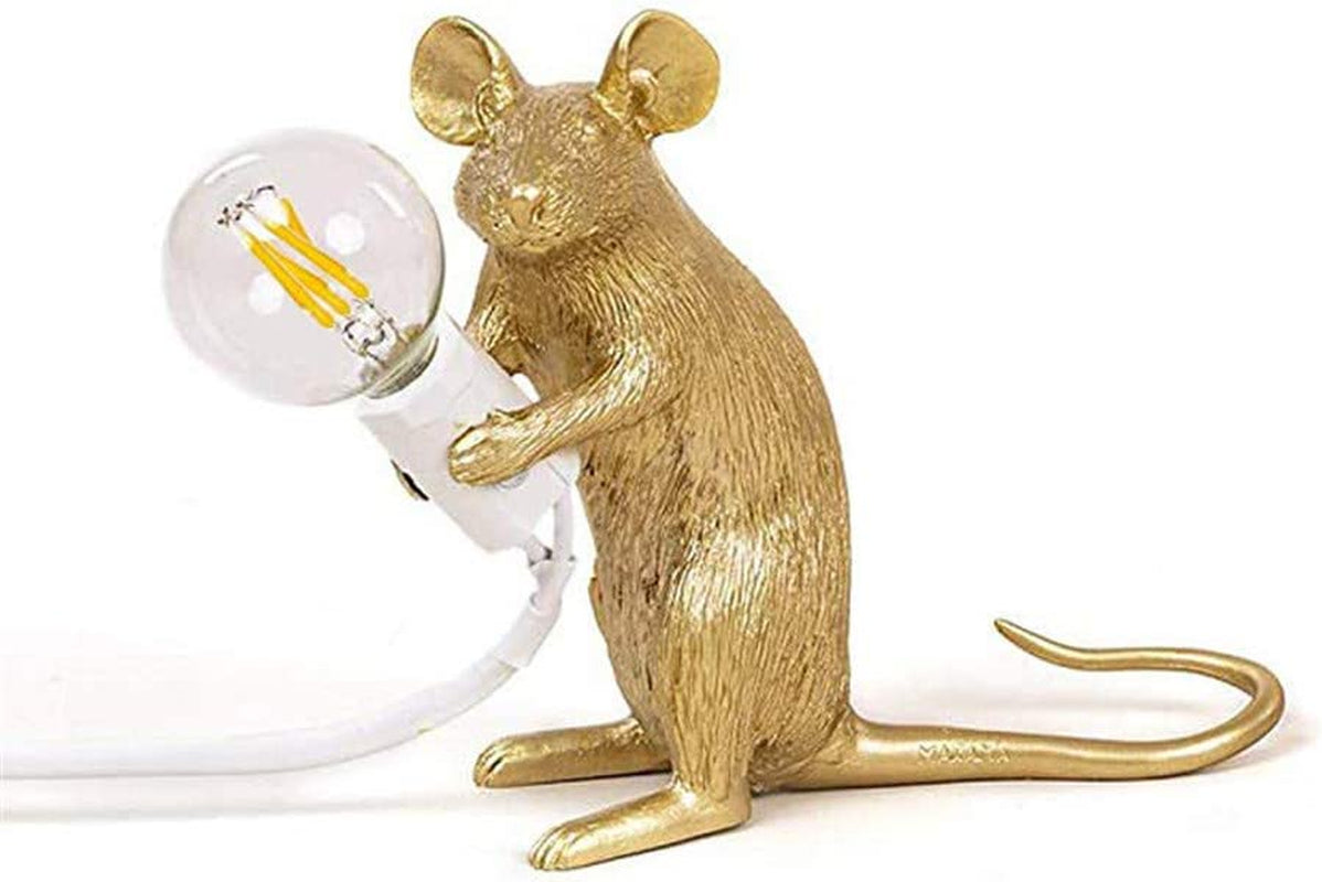 3 Pack Table Lamp Set Mouse Shape Resin Creative Desk Light Bedside Lamp Light Bedside Gift Decoration LED Bedroom,Study Room Home Room Decor (Gold)