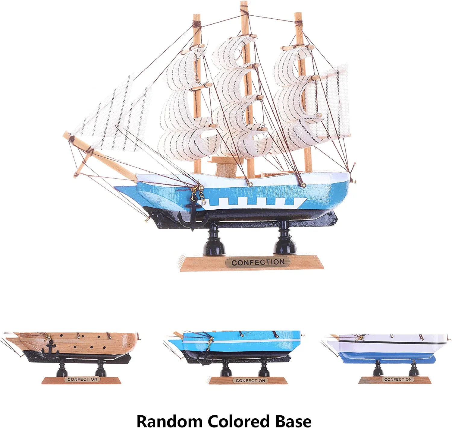 6.5 Inch Mediterranean Marine Style Wooden Handcrafted Sailing Ship Boat Model Ornament Nautical Home Desktop Decoration
