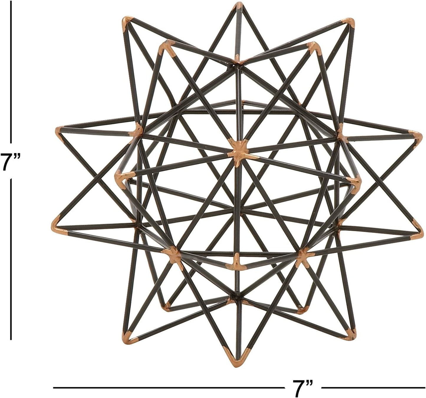 Metal Geometric Sculpture with Gold Accents, 7" X 7" X 7", Black