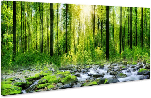 Canvas Art Decor Morning Sunrise Green Trees Landscape Sunshine over Forest Photograph Printed on Canvas for Home Wall Decoration Wall Art for Living Room Mural Print Artwork Natural Picture