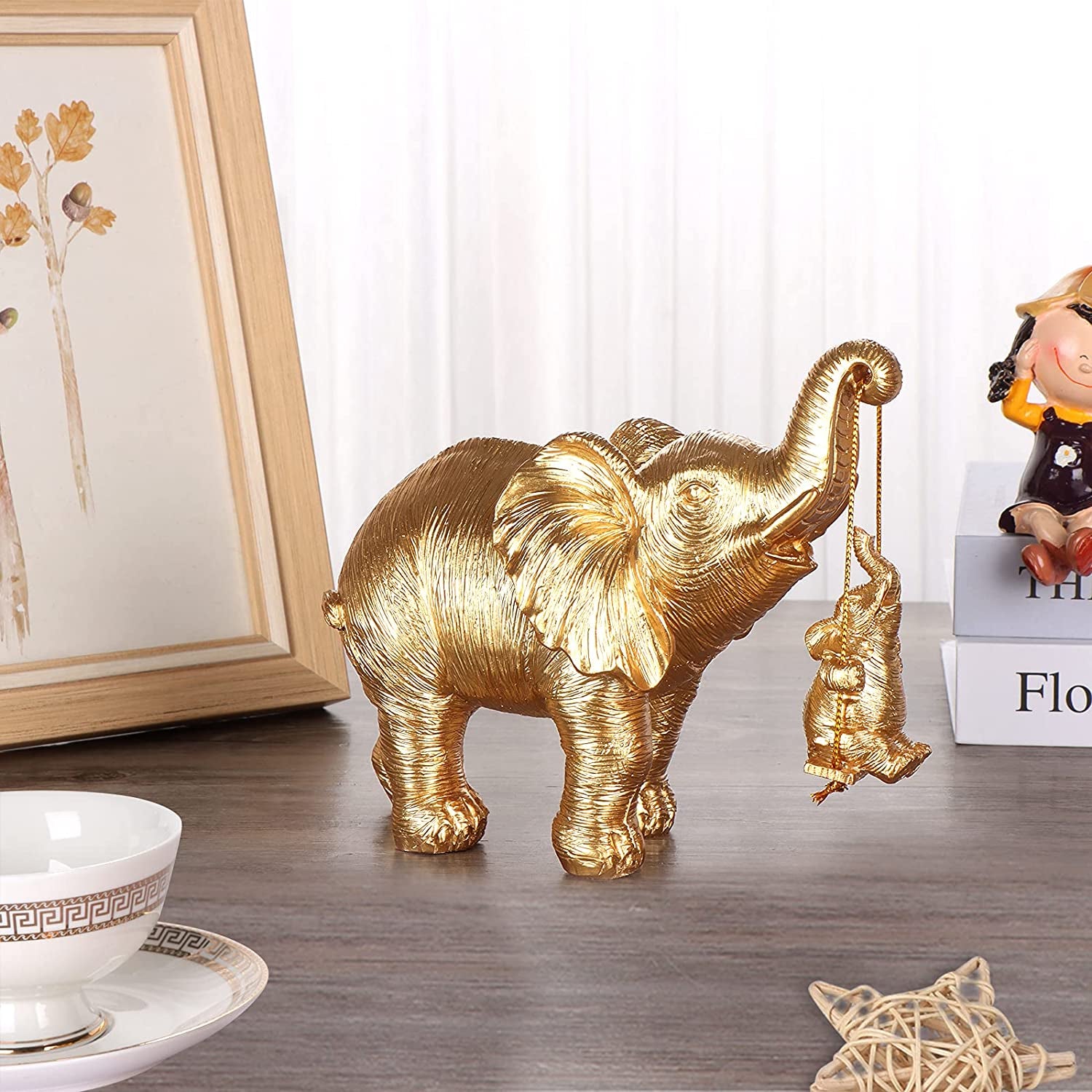 Elephant Statue. Gold Elephant Decor Brings Good Luck, Health, Strength. Elephant Gifts for Women, Mom Gifts. Decorations Applicable Home, Office, Bookshelf TV Stand, Shelf, Living Room