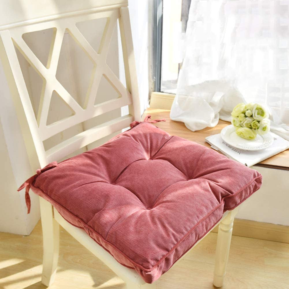 Soft Patio Outdoor Corduroy Chair Pad with Ties Home Decor Indoor Dining Chairs Cushion 18"×18"×3.6" Pink 1Pc