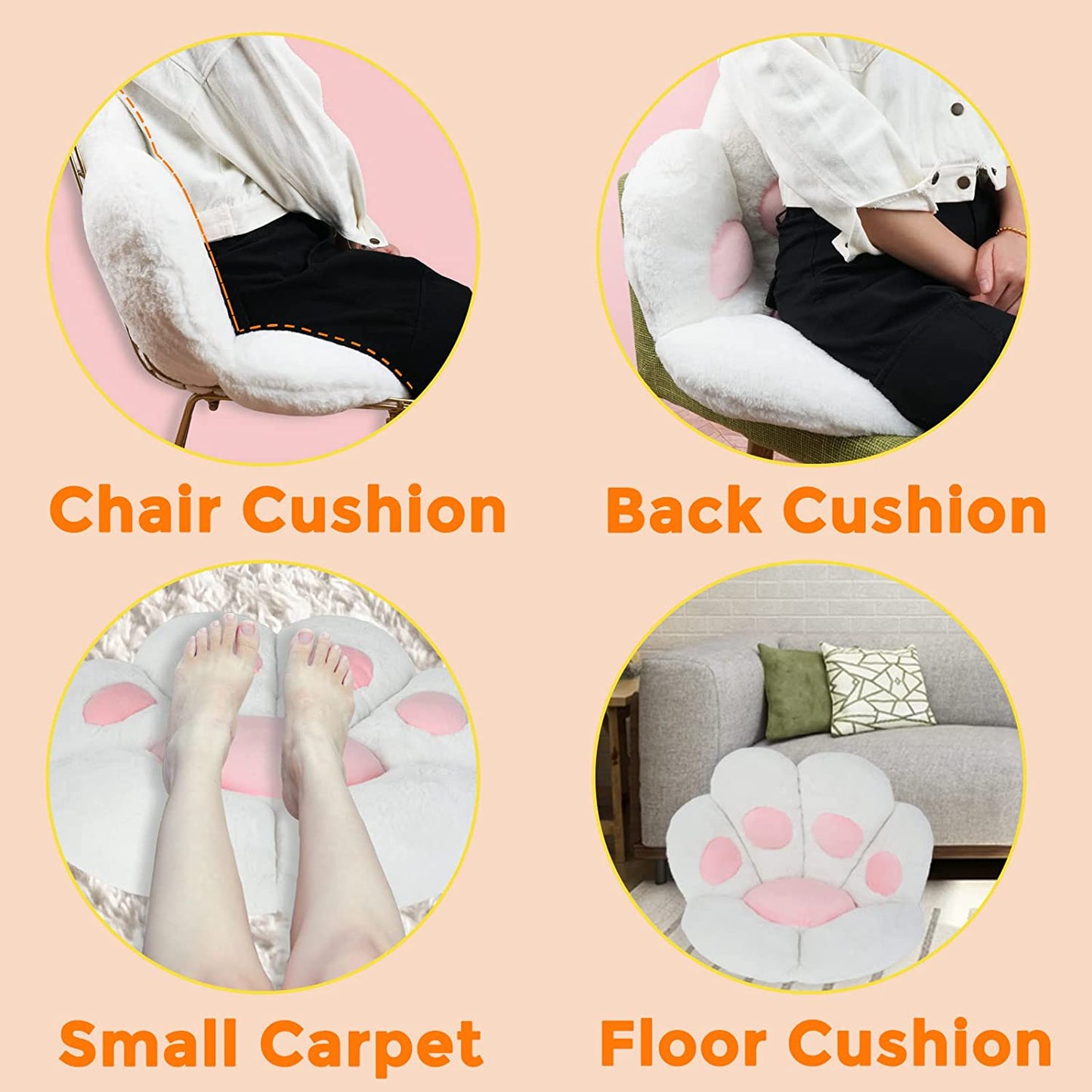 Comfy Chair Cushion Plush Cat Paw Cushion Lazy Sofa Seat Cushion Cozy Floor Cushion Seat Pillow Gift for Girl (70*60Cm, White)