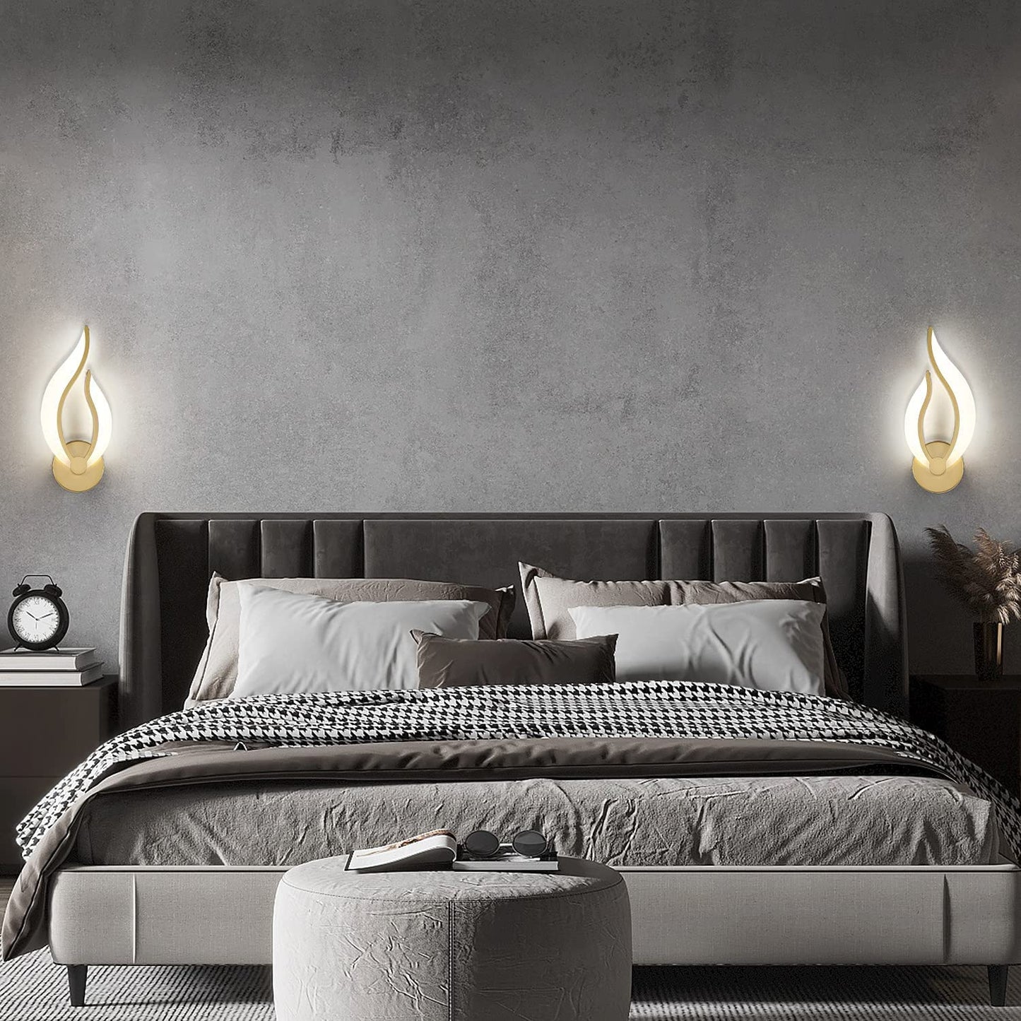 LED Wall Lights for Bedroom Gold Modern Wall Lamps Set of 2 Plug in Wall Light Fixtures 5500K 10Watt Each