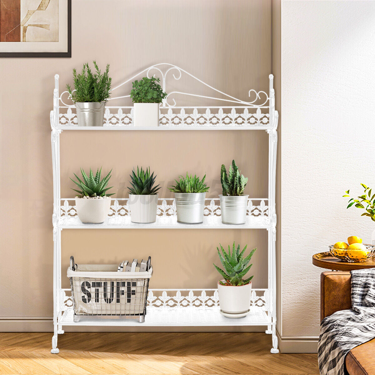 3 Tier White Foldable Metal Rack Storage Book Shelves Holder Kitchen Shelf RACK