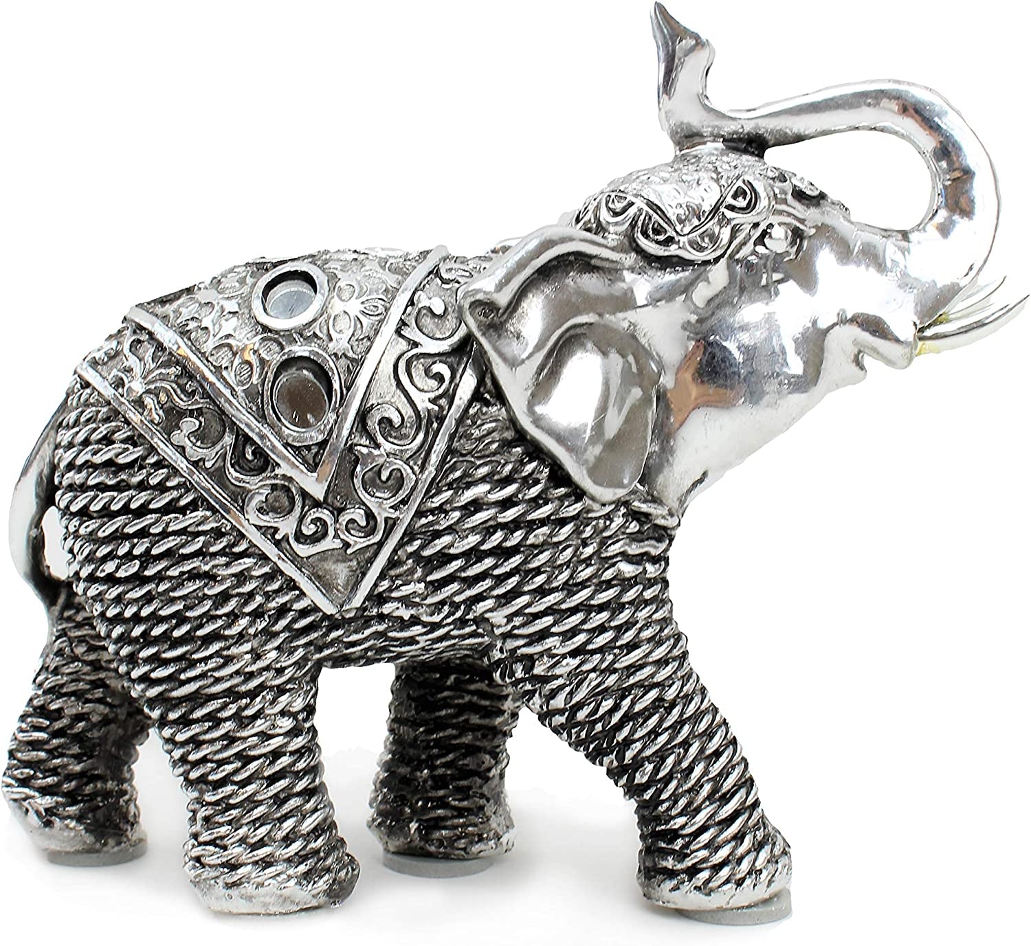 Feng Shui 5.5"(L) Silver Elephant Wealth Lucky Figurine Home Decor Housewarming Gift Idea (G16653) ~ We Pay Your Sales Tax
