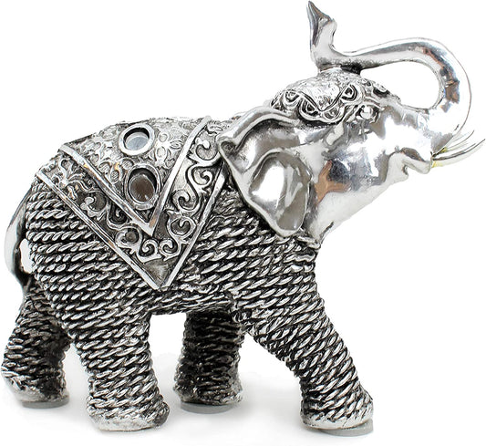 Feng Shui 5.5"(L) Silver Elephant Wealth Lucky Figurine Home Decor Housewarming Gift Idea (G16653) ~ We Pay Your Sales Tax