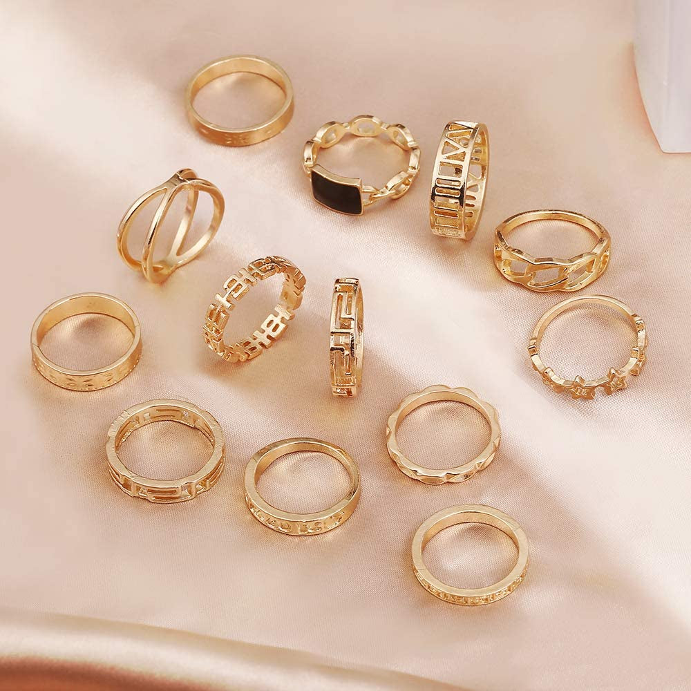 59 Pcs Vintage Knuckle Rings Set Stackable Finger Rings Midi Rings for Women Bohemian Hollow Carved Flowers Gold&Silver Rings Crystal Joint Rings (1:59 PCS Gold)