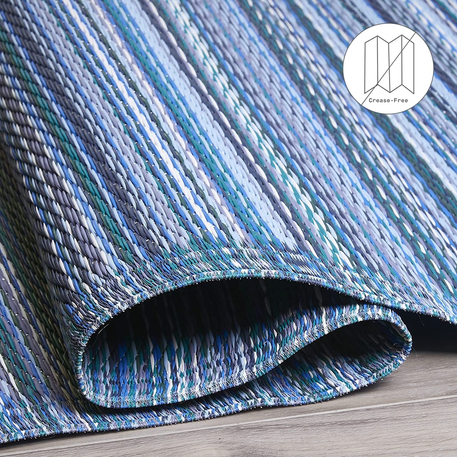 Outdoor Rug - Waterproof, Fade Resistant, Crease-Free - Premium Recycled Plastic - Striped - Patio, Deck, Porch, Balcony, Laundry Room - Cancun - Indigo - 4 X 6 Ft