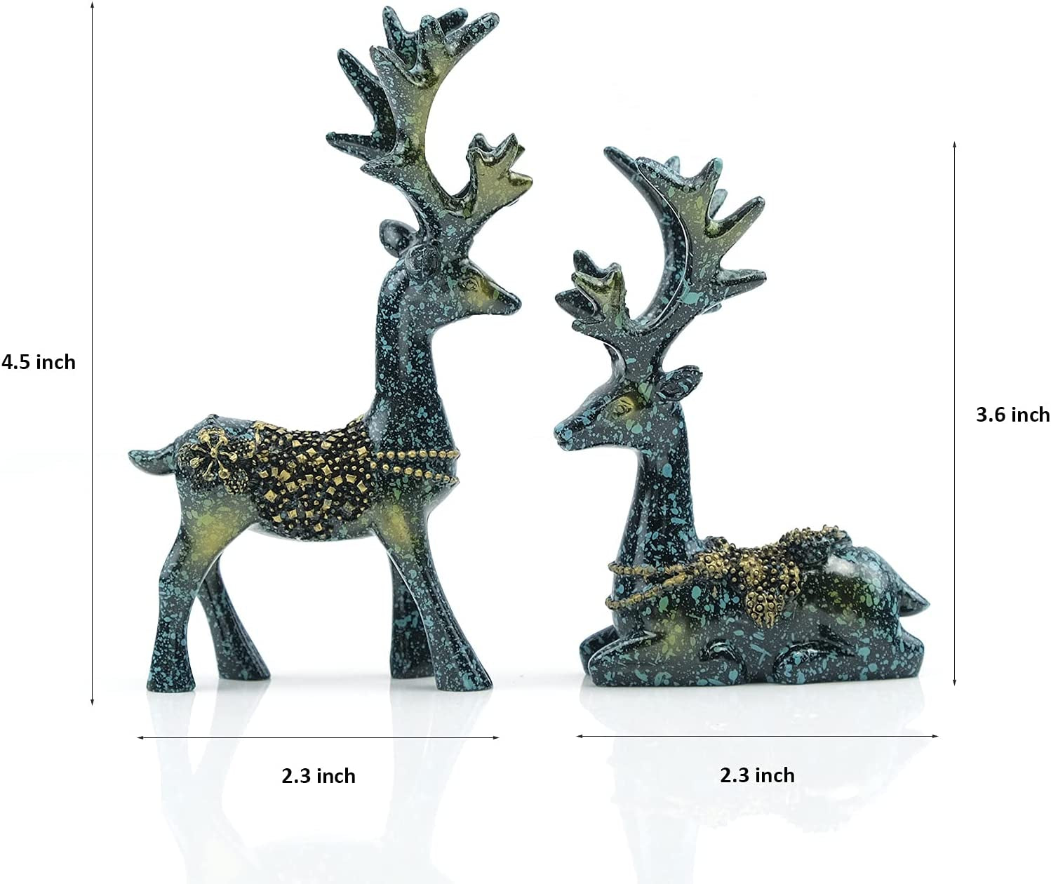 2PCS Reindeer Figurines,Nordic Modern Style Resin Sitting and Standing Deer Statue Decorations for Office Bedroom Family Living Room (Blue)