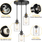Industrial 3-Light Pendant Light, Adjustable Hanging Light Fixture with Clear Glass Shade, Mini Pendant Lighting, Vintage Farmhouse Ceiling Lamp for Kitchen Dining Room E26 Base, Black