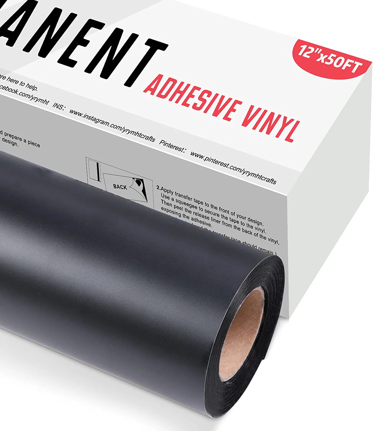 Black Permanent Adhesive Vinyl Roll - 12" X 50 FT for Signs, Scrapbooking, Adhesive Vinyl Sheets for Cricut, Silhouette and Cameo Cutters