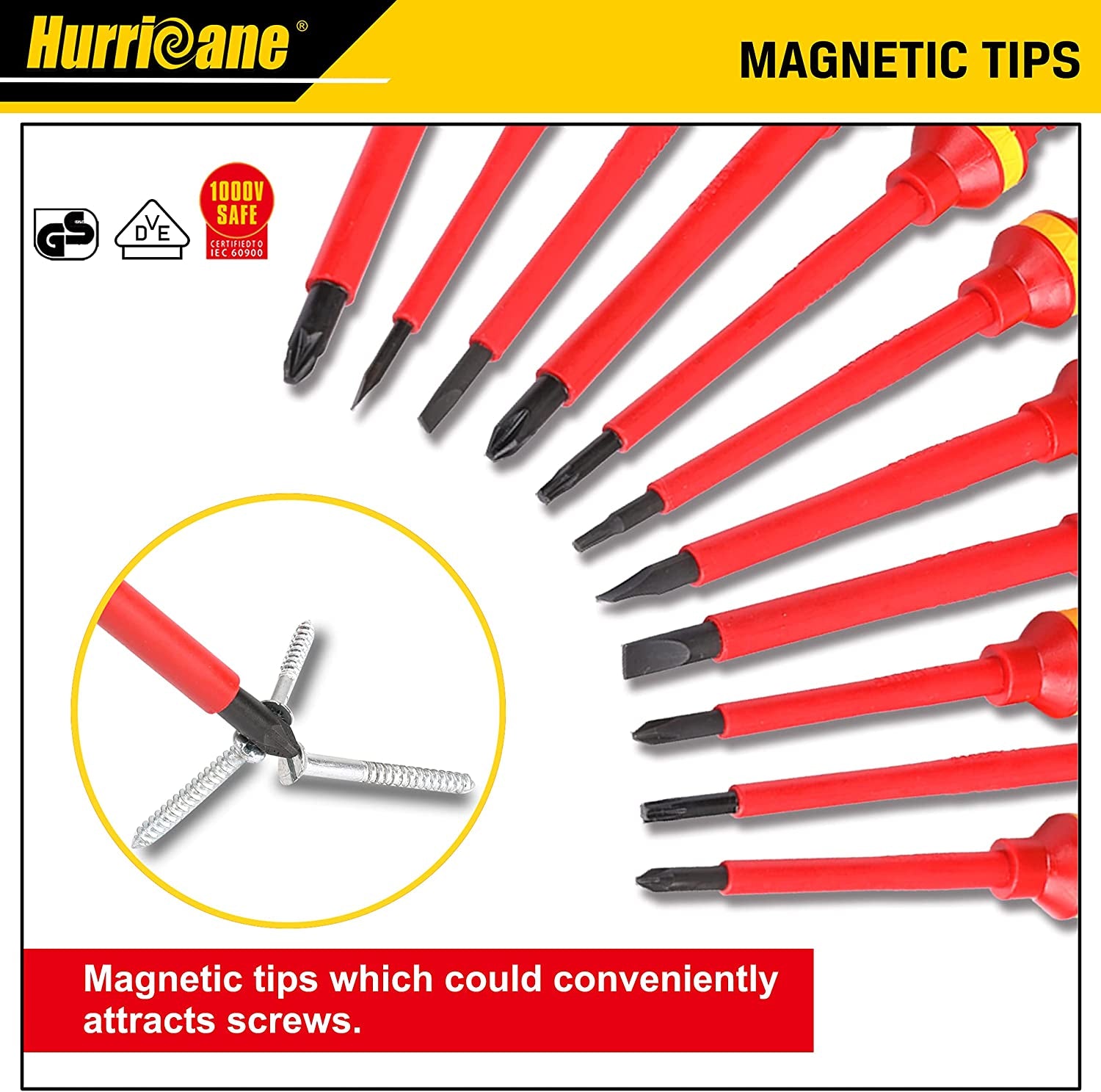 HURRICANE 1000V Insulated Electrician Screwdriver Set, All-In-One Premium Professional 13-Pieces CR-V Magnetic Phillips Slotted Pozidriv Torx Screwdriver
