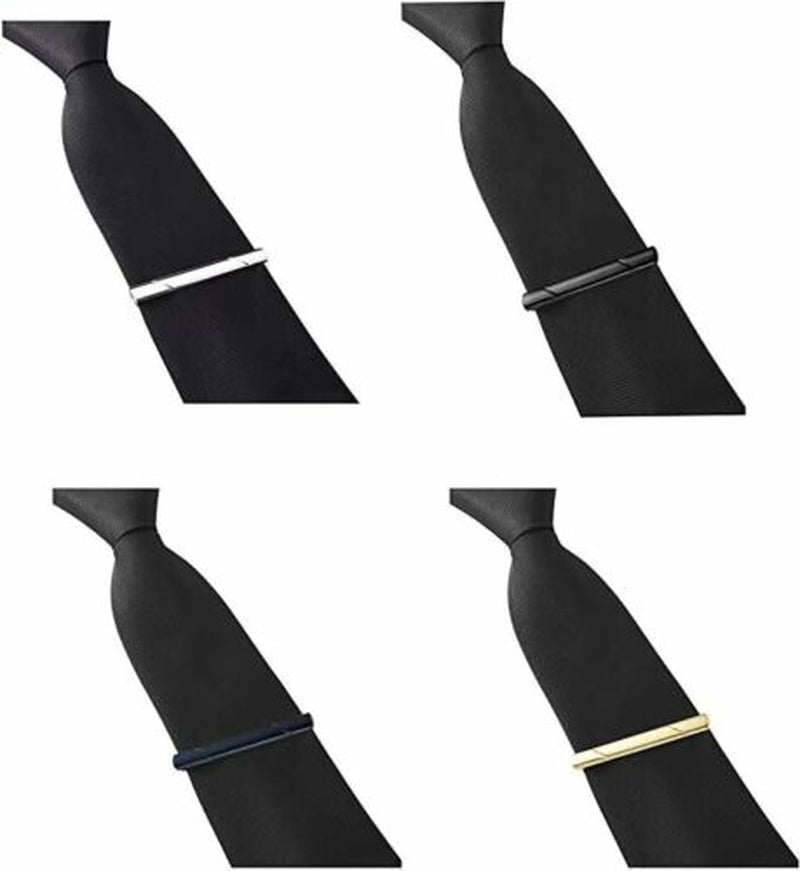4Pcs Mens Tie Clip Necktie Bar Clasp Clamp Pin Stainless Steel Gold Black Silver