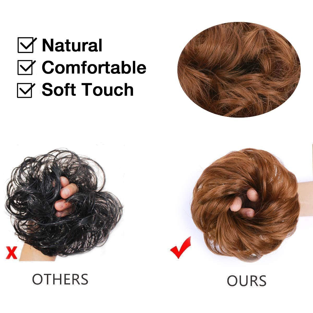 1PCS Messy Hair Bun Hair Scrunchies Extension Curly Wavy Messy Synthetic Chignon for Women Updo Hairpiece (Light Golden Auburn-30#)