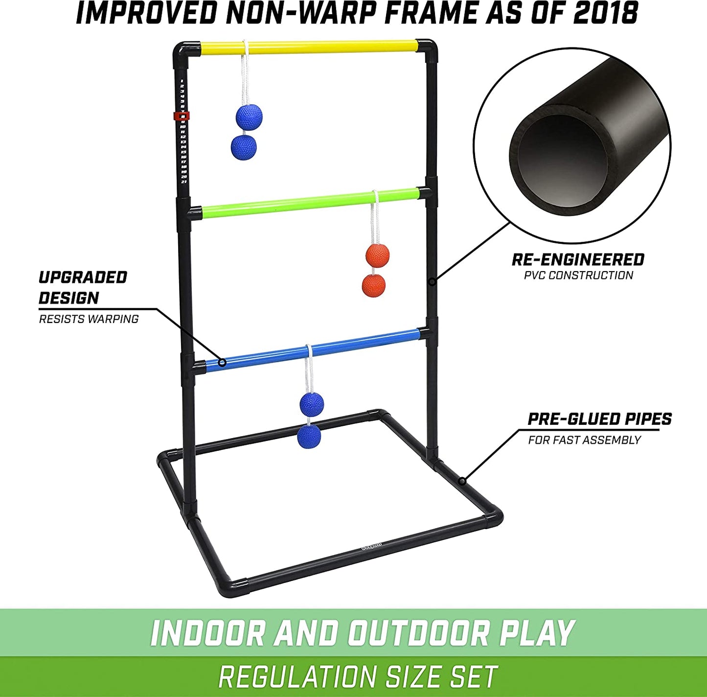 Pro Grade Ladder Toss Indoor/Outdoor Game Set with 6 Soft Rubber Bolo Balls, Travel Carrying Case