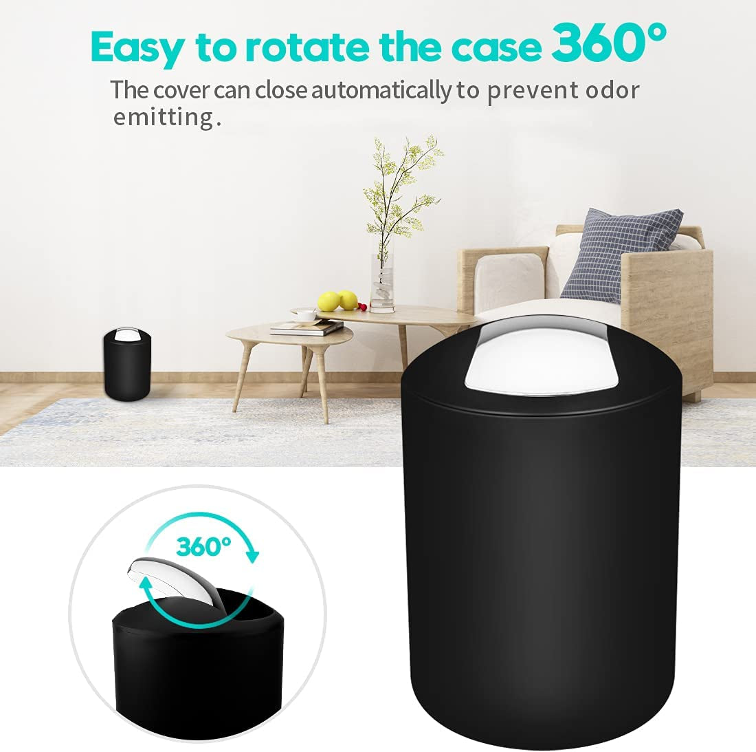 Bathroom Accessories Set-6 Piece Plastic Gift Set Toothbrush Holder,Toothbrush Cup,Soap Dispenser,Soap Dish,Toilet Brush Holder,Trash Can,Tumbler Straw Set Bathroom (Black)
