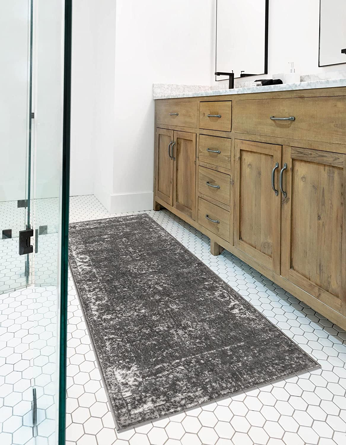 Sofia Collection Traditional Vintage Dark Gray Runner Rug (2' X 7')