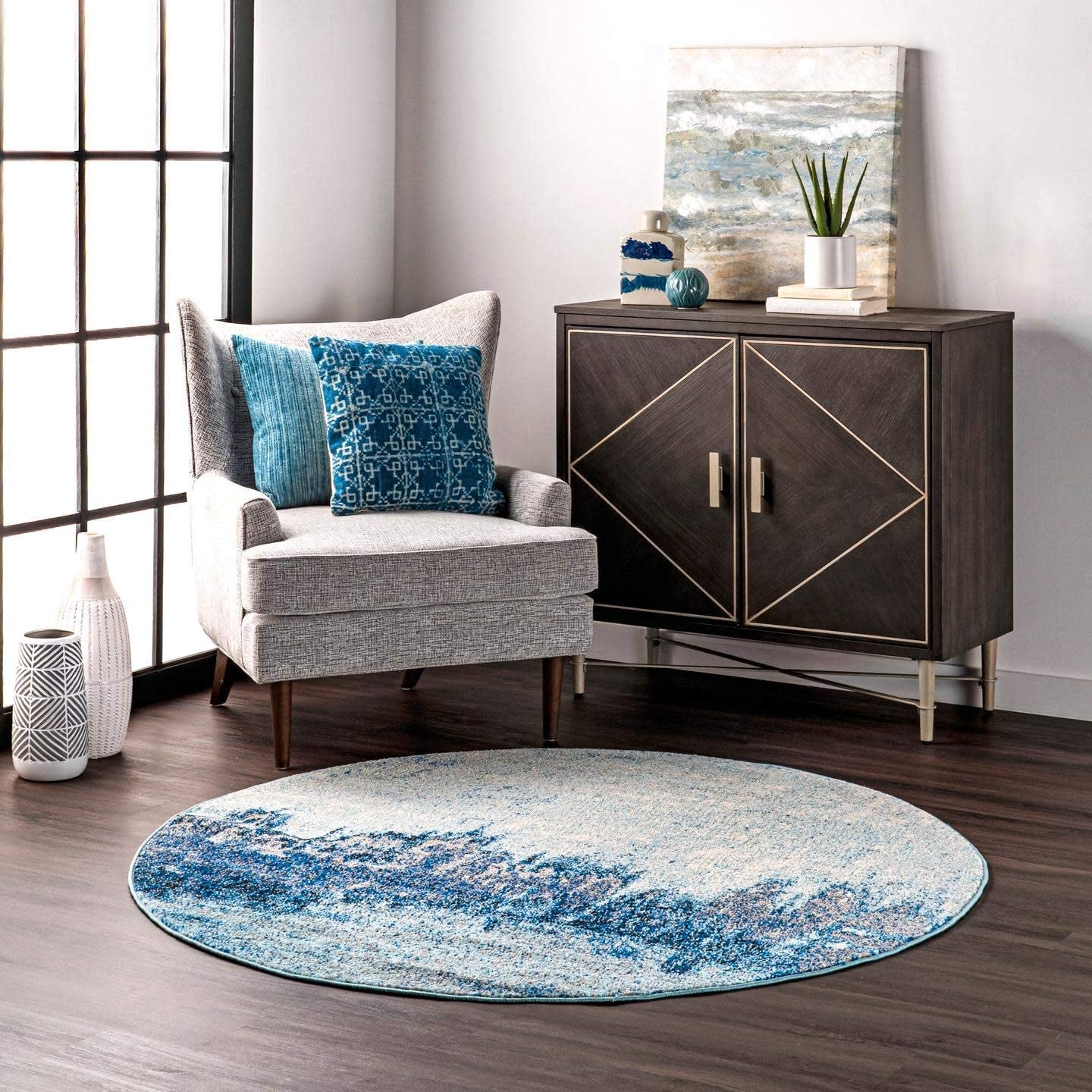 Alayna Abstract Area Rug, 5' X 7' 5", Blue