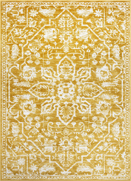 Della Gold Vintage Medallion Pattern Area Rug 5X7 (5'3" X 7'2")