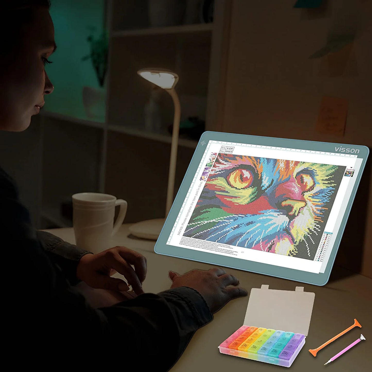 Portable A4 Tracing LED Copy Board Light Pad,Light Board with Protect Frame,Ultra-Thin 3 Color Temperatures Stepless Dimming Light Box for Weedind Vinyl,Sketching,Animation,Diamond Painting,Blue