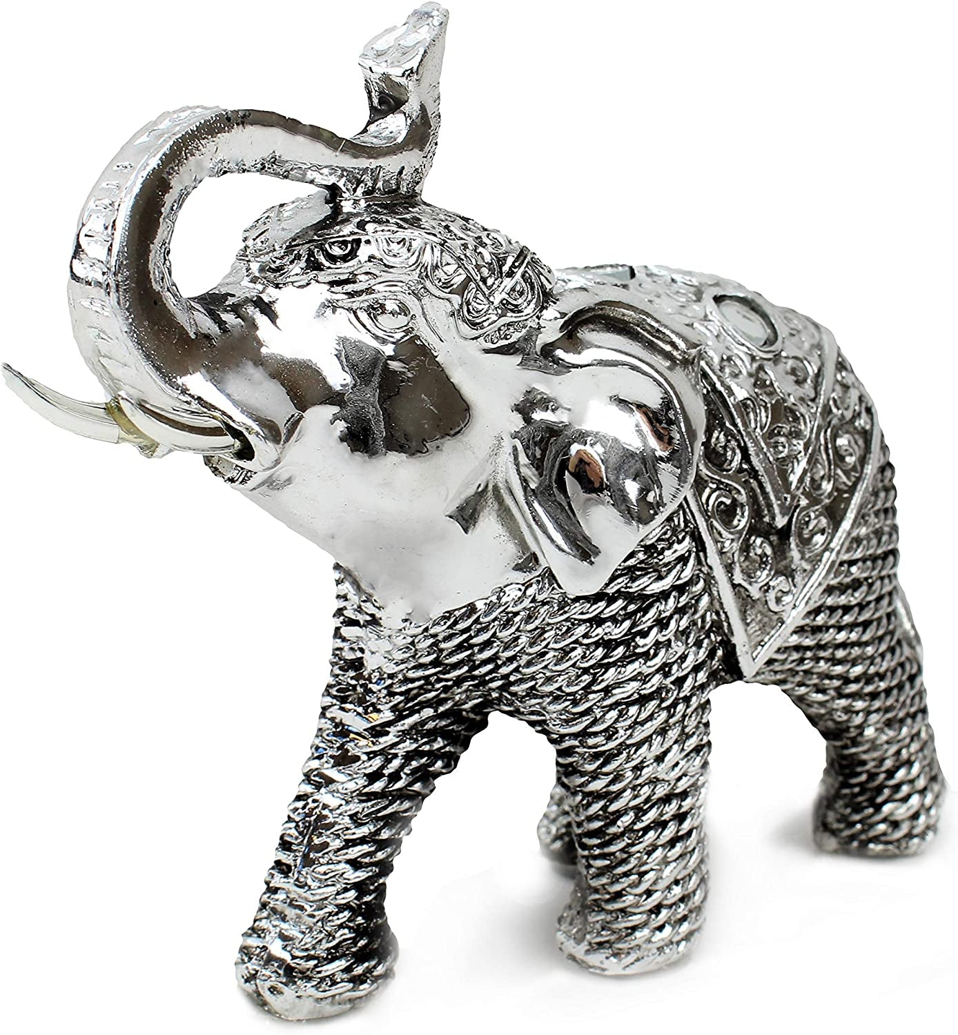 Feng Shui 5.5"(L) Silver Elephant Wealth Lucky Figurine Home Decor Housewarming Gift Idea (G16653) ~ We Pay Your Sales Tax