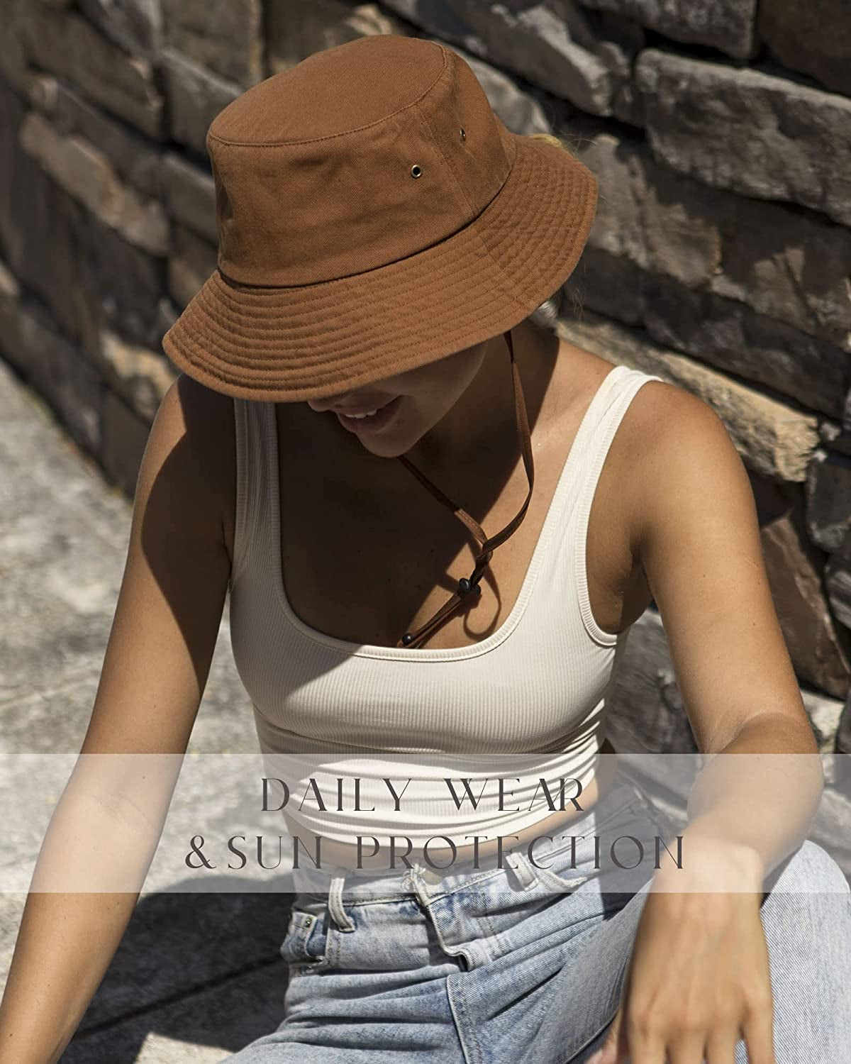 FURTALK Bucket Hats for Women Washed Cotton Packable Summer Beach Sun Hats Mens Womens Bucket Hat with Strings for Travel