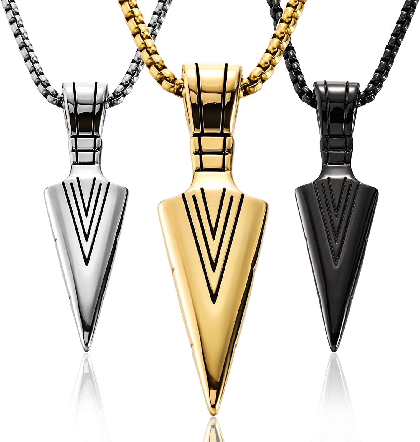3 Pieces Christmas Stainless Steel Pendant Chain Necklace Spearpoint Necklace