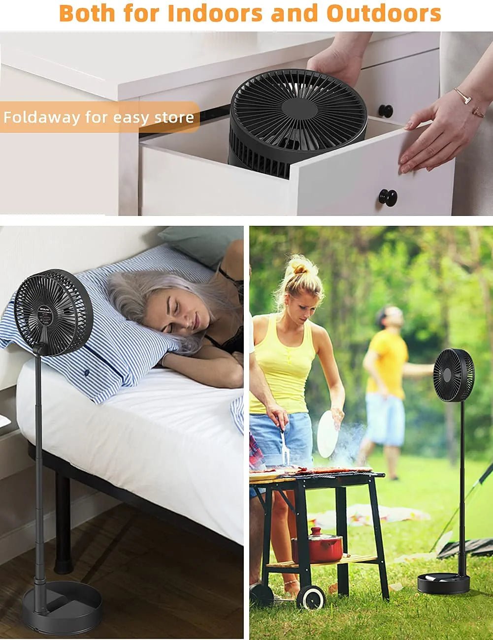 8-Inch Foldaway Oscillating Fan with Remote Control, 7200Mah Rechargeable Battery Operated Pedestal Fan for Bedroom, Timer, 4 Speed, Fast Charging Portable Table Fan for Camping, Outdoor, Room