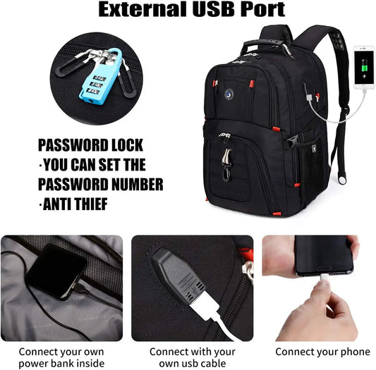 Extra Large 52L Travel Laptop Backpack with USB Charging Port Fit 17 Inch Laptops for Men Women