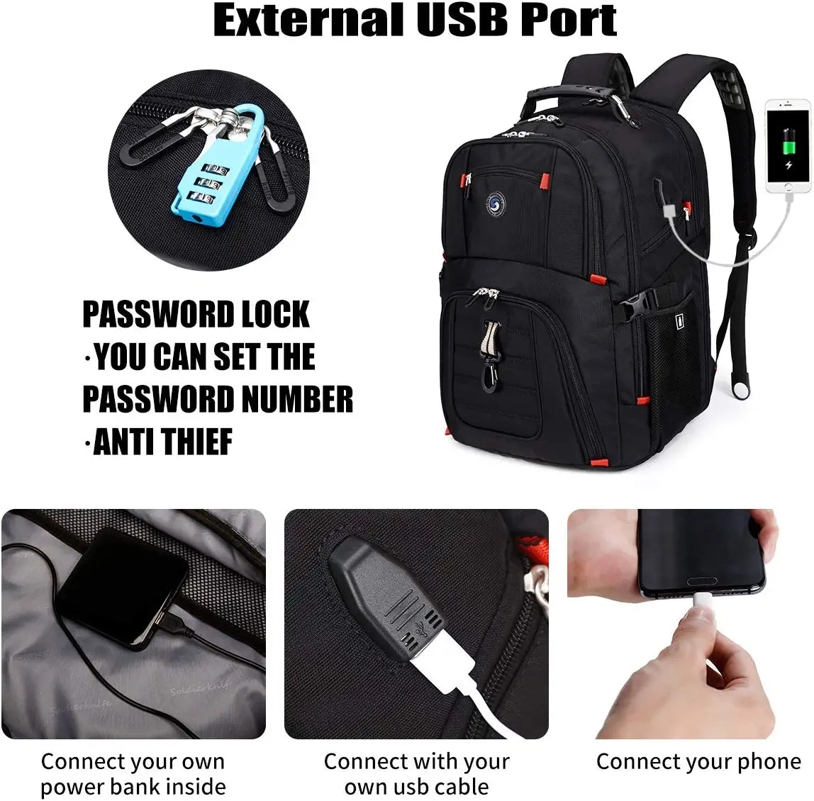 Extra Large 52L Travel Laptop Backpack with USB Charging Port Fit 17 Inch Laptops for Men Women