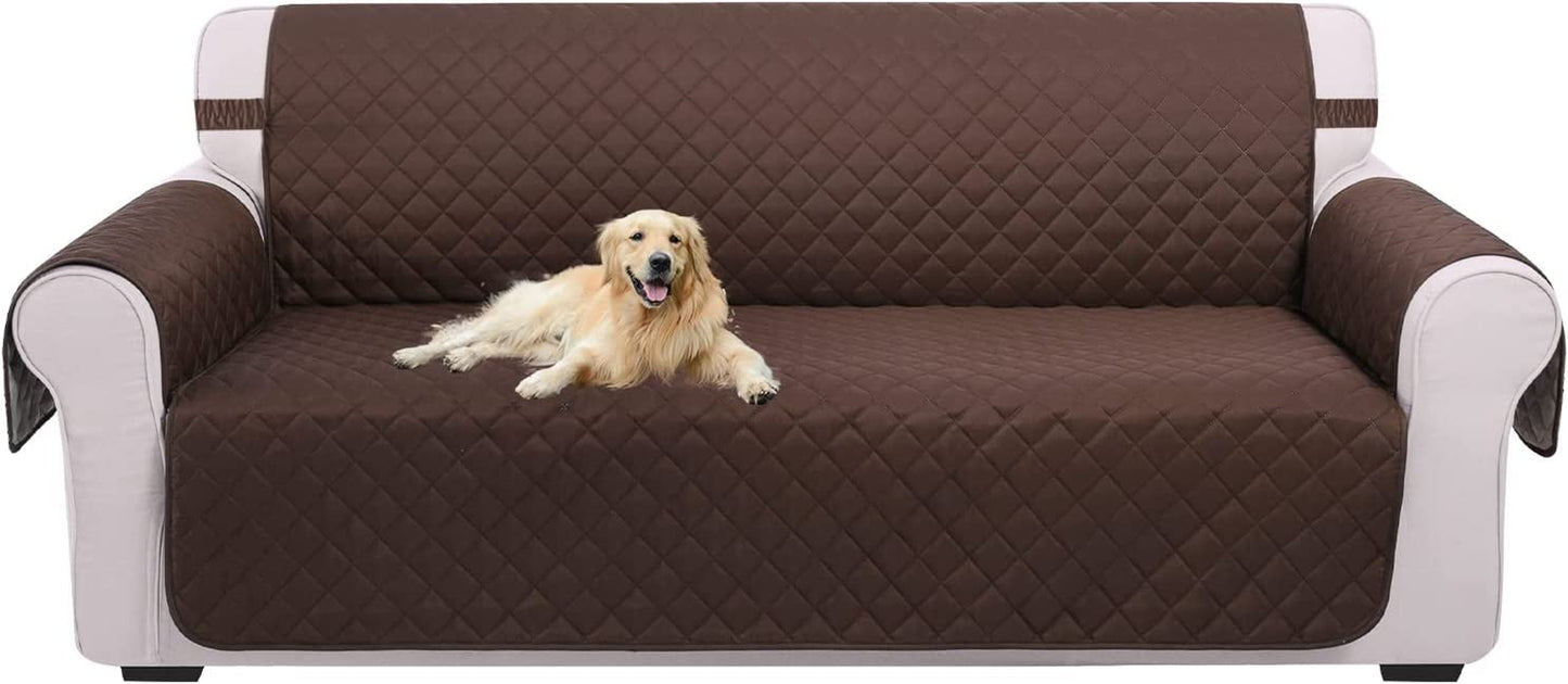 Sofa Cover Reversible Couch Cover for Dogs with Elastic Straps Water Resistant Furniture Protector for Pets Couch Cover for 3 Cushion Couch (Sofa, Coffee/Beige)