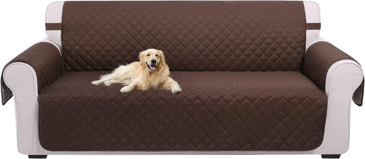 Sofa Cover Reversible Couch Cover for Dogs with Elastic Straps Water Resistant Furniture Protector for Pets Couch Cover for 3 Cushion Couch (Sofa, Coffee/Beige)
