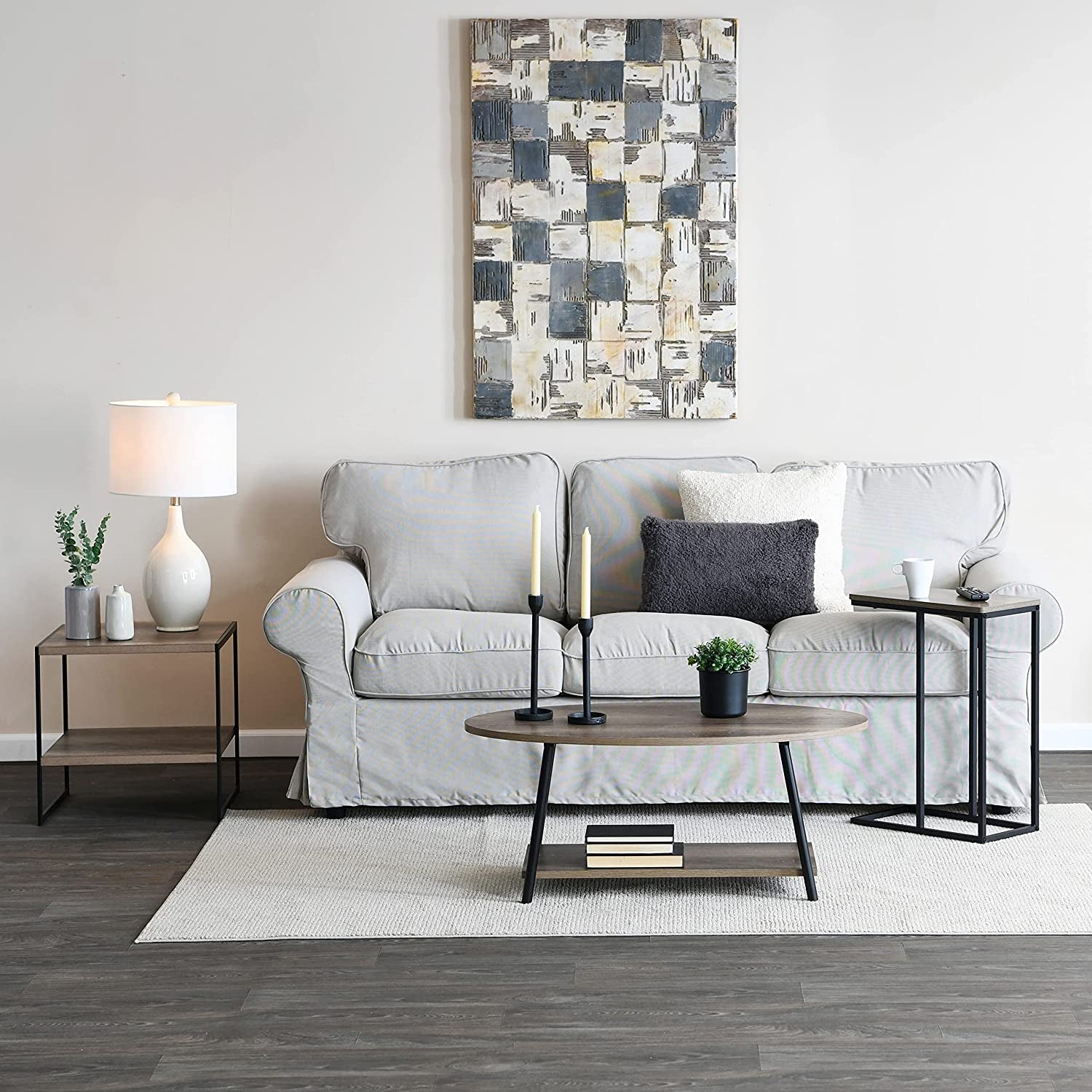 Square Wooden Side Table/End Table with Storage Shelf, Ashwood