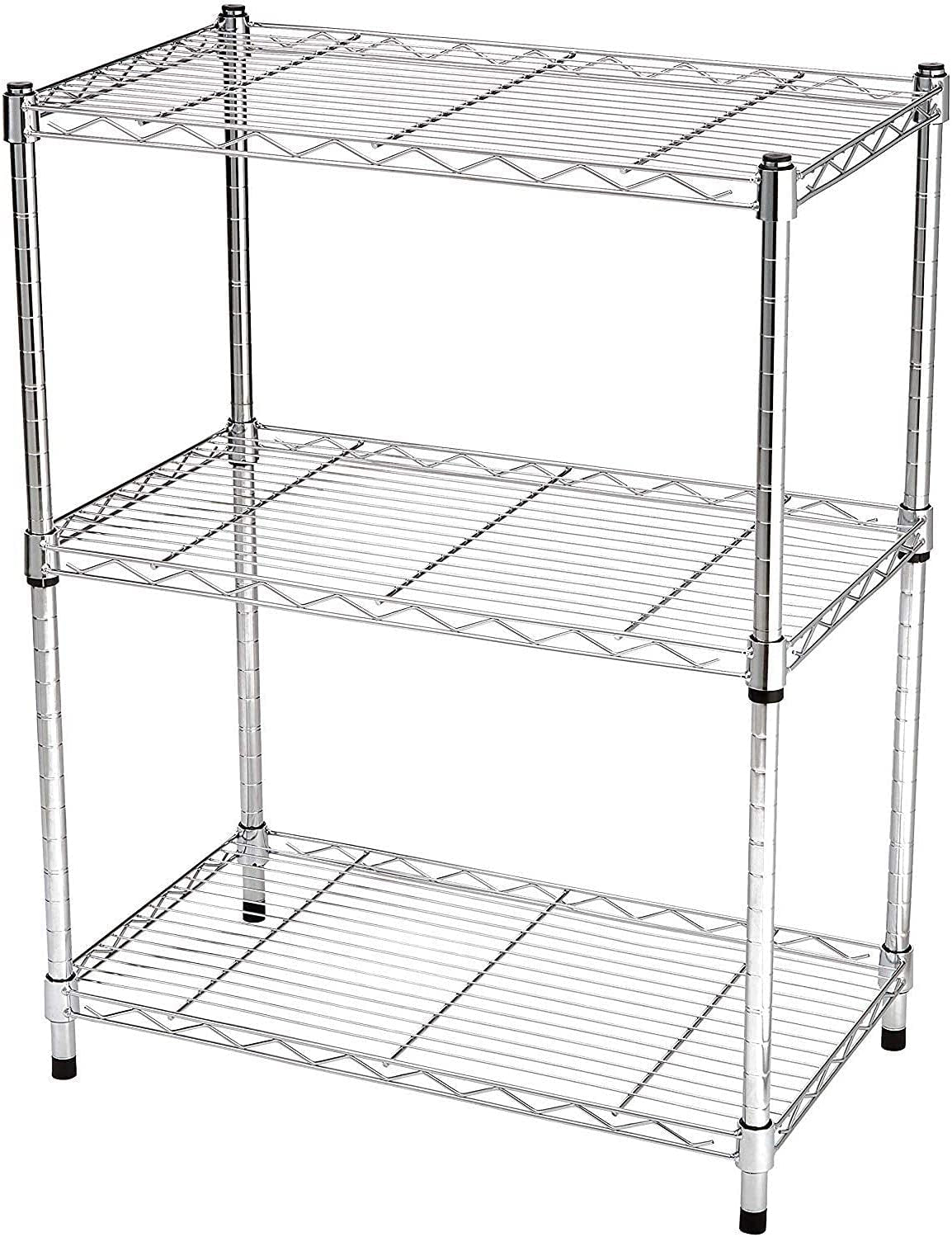 3-Shelf Shelving Storage Unit, Metal Organizer Wire Rack, Chrome Silver