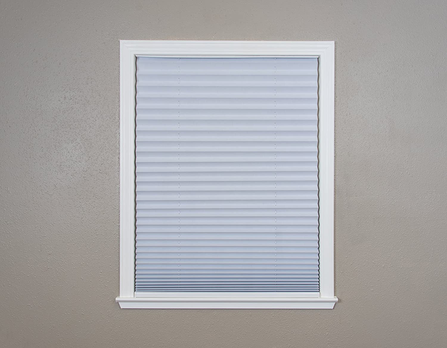 No Tools Easy Lift Trim-At-Home Cordless Pleated Light Blocking Fabric Shade White, 36 in X 64 In, (Fits Windows 19 in - 36 In)