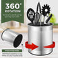 Extra Large Stainless Steel Kitchen Utensil Holder - 360° Rotating Utensil Caddy - Weighted Base for Stability - Countertop Organizer Crock with Removable Divider (Brushed Stainless Steel)